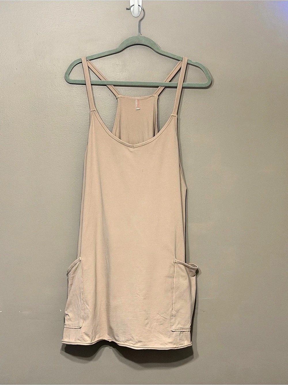 FP Movement Free People Hot Shot Mini Dress Beige Tan Pockets Tank Strappy Large